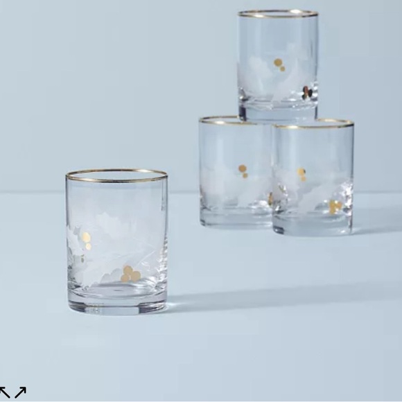 Lenox Holiday Gold Whiskey/Double Old Fashioned Glasses - Set of 4 - Picture 2 of 5